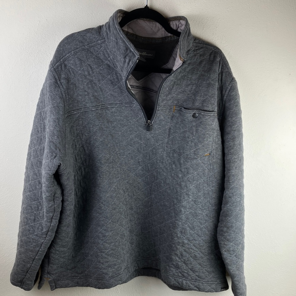 Eddie Bauer Men’s XXL Quilted 1/4 Zip Long Sleeve Pullover Gray Button Pocket